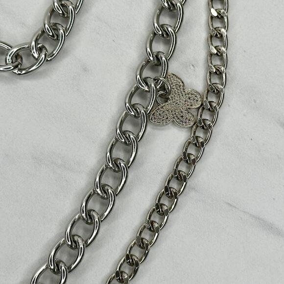 Butterfly Charm Silver Tone Metal Chain Link Belt One Size (OS) ✨ - Picture 3 of 12